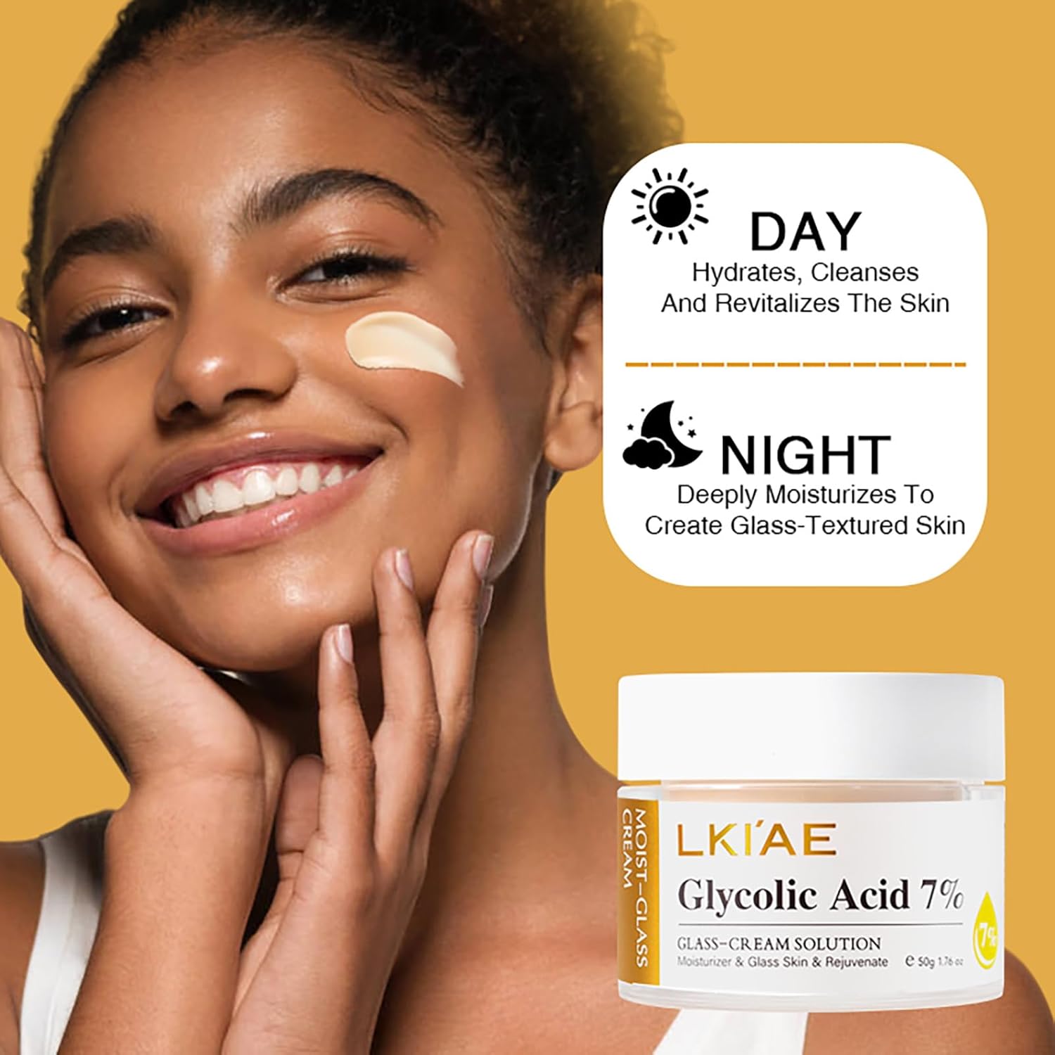 Glycolic Acid 7%  Hydrating Exfoliating Beauty Face Cream for Glass Like Glowing Skin