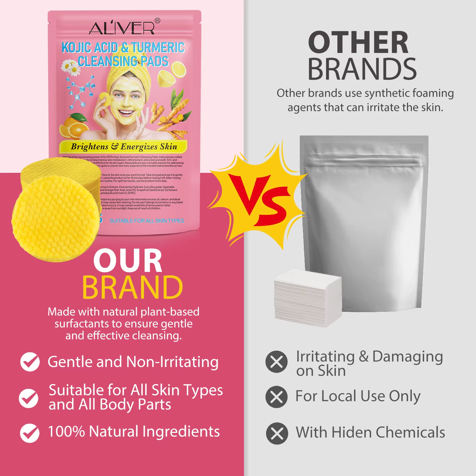 40pc Aliver  Kojic Acid Turmeric Natural Skin Brightening Cleansing Pads