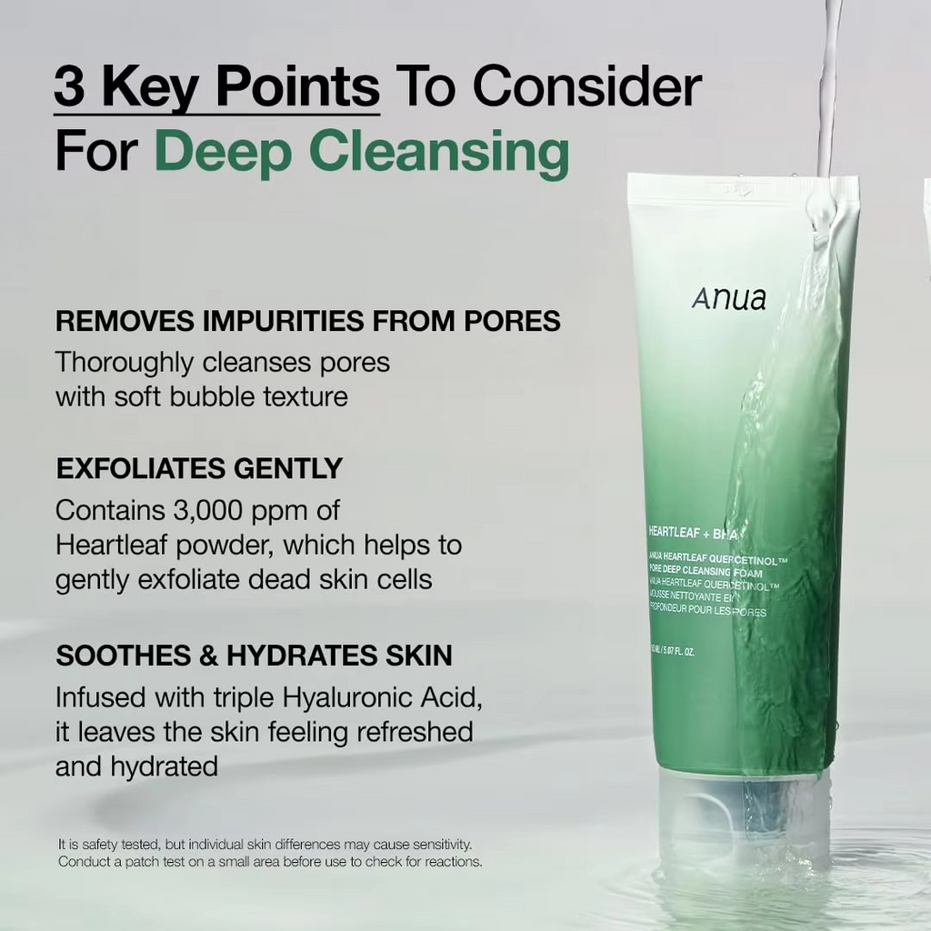 ANUA Heartleaf Quercetinol Pore Deep Cleansing Foaming Cleanser Hyaluronic Acid Face Wash